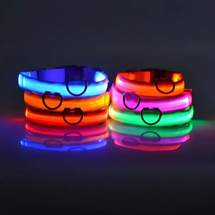 GlowBuddy Verstelbare Nylon Halsband met LED-verlichting | Veilig en Reflecterend voor Honden tijdens Nachtelijke Wandelingen