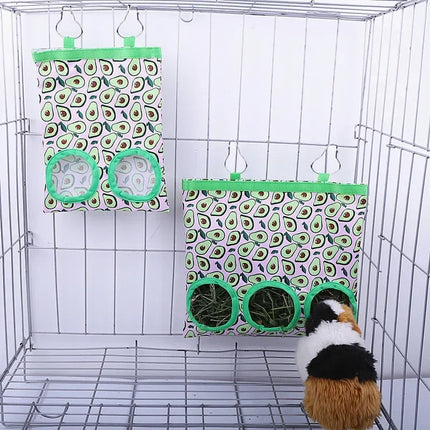 Hooizak voor kleine dieren | Hamster Konijn Cavia Voerhouder | Oxford Stof | Metalen Haak | Verspilling Verminderen | Kooihouder | Rood Groen Geel Oranje | Duurzame Kooivoeder Accessoires
