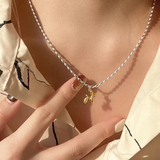 Ballonhond ketting dames | Goud & zilver dierenhanger | Trendy fashion O-ketting | Hip hop choker collier | Origineel cadeau voor verjaardag, feest & dagelijks gebruik | Statement sieraad
