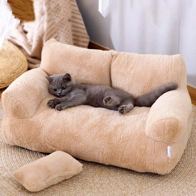 Pawstrip Luxe Katten Sofa | Pluche Warme Nest | Ademend Anti-Slip Huisdierbed | Compact Comfort | Voor Kleine en Middelgrote Katten Honden | Zachte Rugleuning | Verkrijgbaar in Kaki, Roze, Geel, Beige