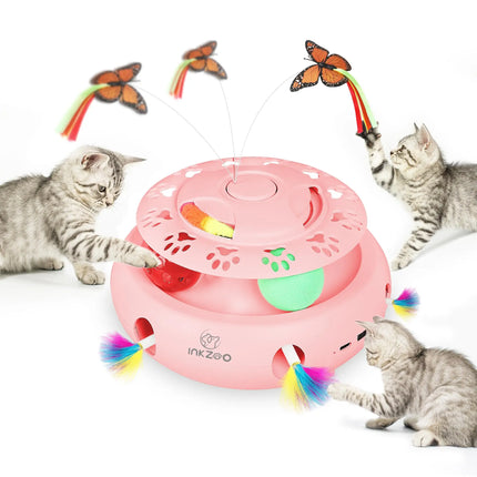 INKZOO Automatisch Katten Speelgoed | Interactieve Muis Veer Spel | Sensor Activering | 7 Openingen | Oplaadbare Batterij | Kattenvermaak | Onregelmatige Bewegingen | Duurzaam Plastic