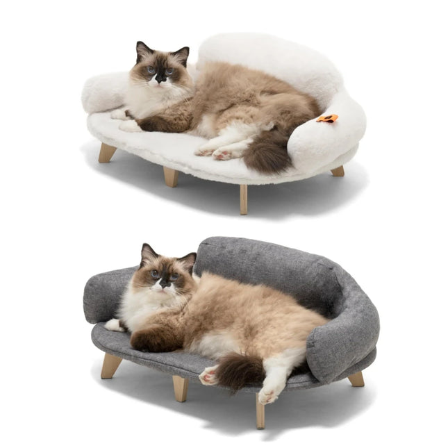 MEWOOFUN Huisdierenbank | Verhoogd Houten Huisdiermeubel | Afneembare Wasbare Hoes | Katten & Honden