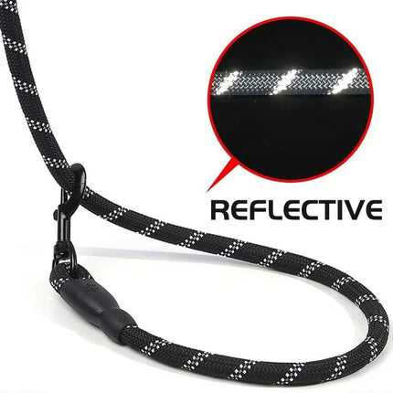 Reflecterende Dubbele Treklijn voor Honden | Gevlochten Nylon met Comfort Handvat | Inclusief Nagelknipper | Rood, Blauw, Zwart | 150 cm of 300 cm