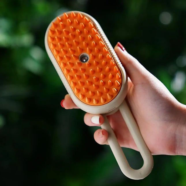 FurClean Oplaadbare Verzorgingsborstel voor Huisdieren | 3-in-1 Functie met Stoomtechnologie & Zachte Massage | Wit en Oranje