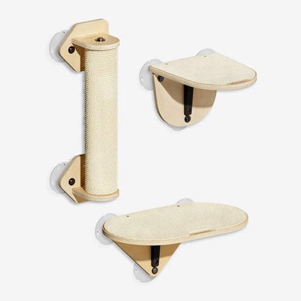 Kattenraam Ligbed 3-in-1 | Klimplank en Krabpaal Inclusief | Duurzaam Sisal & Polyester | Sterke Zuignappen | Stevige Basswood Constructie | Max 10 kg Capaciteit | Gemakkelijk Monteerbaar & Verplaatsbaar