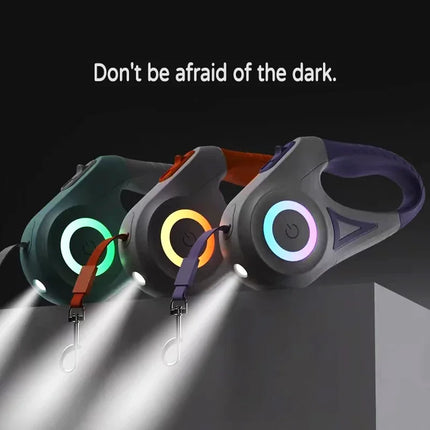 LED-Verlichte Automatische Lijn | 5 Meter | Comfortabele Grip, Zichtbaar in het Donker | Geschikt voor Honden en Katten tot 35 kg | Kleuren: Oranje, Paars, Groen