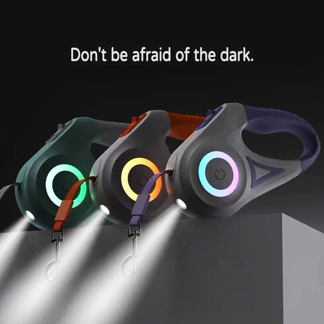 LED-Verlichte Automatische Lijn | 5 Meter | Comfortabele Grip, Zichtbaar in het Donker | Geschikt voor Honden en Katten tot 35 kg | Kleuren: Oranje, Paars, Groen