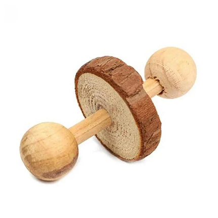 Natuurlijk Houten Speelgoed Konijn Roller | Dumbells Unicycle Bel | Knagende Tandenslijper voor Cavia's en Ratten | Huisdier Accessoires Molar Gereedschap | Geschikt voor Konijnen en Kleine Knaagdieren