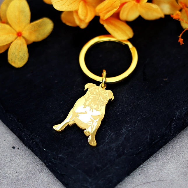 Schattige Bulldog Sleutelhanger | RVS Cartoon Dier Sleutelhanger voor Dames & Heren | Goud/Zilver | Leuk Cadeau | Graveringsoptie | Anti-verlies | Fashion Accessoire