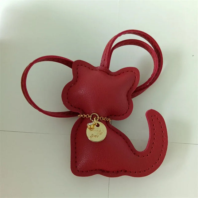 PU Leren Sleutelhanger met Kattenhanger | Schattige Dieren Sleutelhanger voor Dames | Tas Accessoire & Decoratie | Leuk Cadeau voor Meisjes