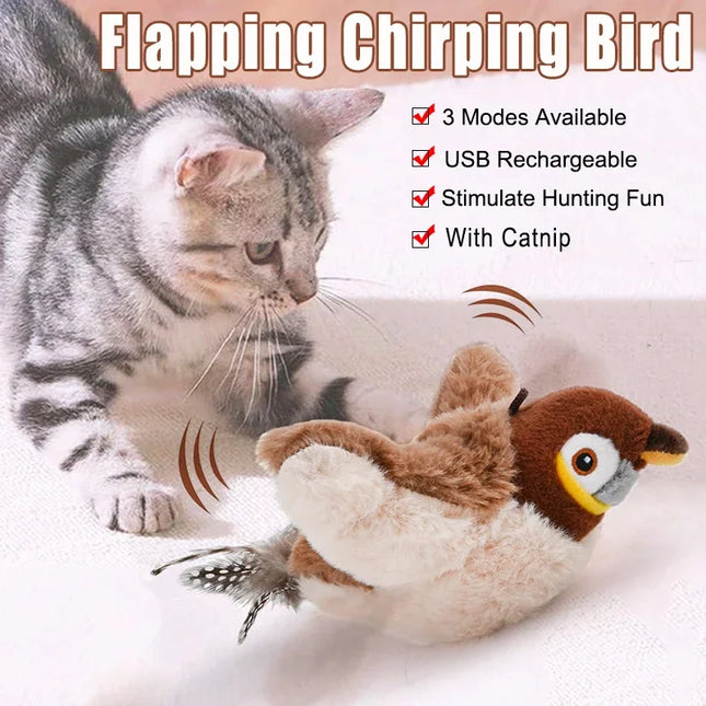 Interactieve Piepende Vogel Speelgoed | Kattenkruid | Oplaadbaar via USB | Fladderend Pluche | Aanraak Geactiveerd | Huisdierenplezier | Guangdong