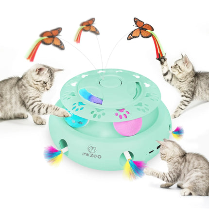INKZOO Automatisch Katten Speelgoed | Interactieve Muis Veer Spel | Sensor Activering | 7 Openingen | Oplaadbare Batterij | Kattenvermaak | Onregelmatige Bewegingen | Duurzaam Plastic