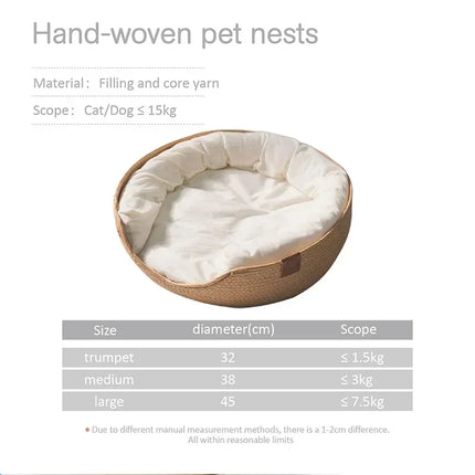 YBPetra Kattenmand | Bamboe Weeftechniek | Eco-vriendelijk | Zacht Meubel voor Binnenkatten | Ademendontwerp | 100% Katoen | Handgeweven Huisdier Sofa | Stijlvol en Duurzaam | Geschikt voor Kleine en Middelgrote Katten