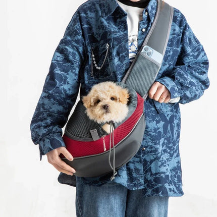 Ademende Schouderdraagtas voor Kleine Huisdieren | Mesh & Sponsvoering | Verstelbare Crossbody Riem | Geschikt voor Honden, Katten tot 6 kg | Beschikbaar in Meerdere Kleuren