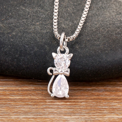 NIDIN katten hanger ketting voor dames | Elegant luxe design | Zirkonia steentjes | Verstelbare goud/zilver  | Leuk cadeau | Fijn gepolijst | Mode sieraden 45+5cm