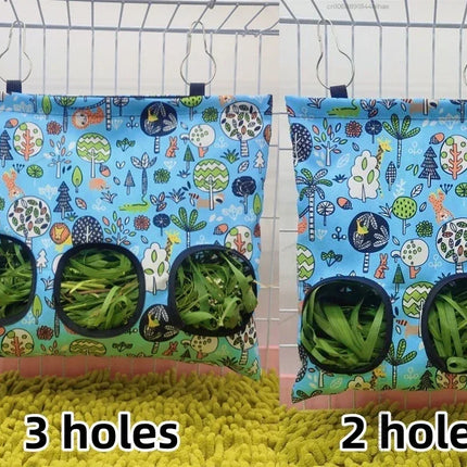 Hooizak voor kleine dieren | Hamster Konijn Cavia Voerhouder | Oxford Stof | Metalen Haak | Verspilling Verminderen | Kooihouder | Rood Groen Geel Oranje | Duurzame Kooivoeder Accessoires