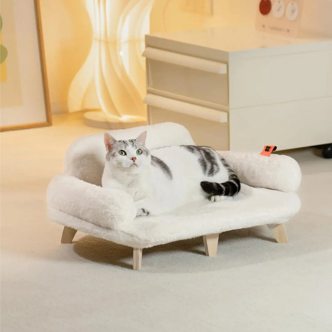 MEWOOFUN Huisdierenbank | Verhoogd Houten Huisdiermeubel | Afneembare Wasbare Hoes | Katten & Honden
