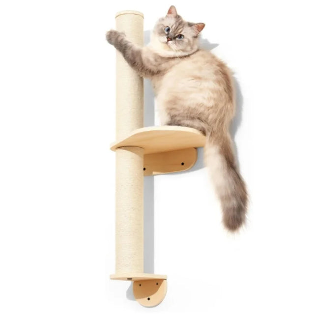 MEWOOFUN Krabmeubel Kattenwand | Natuurlijk Hout | Wandgemonteerd | Ruimtebesparend | Stijlvol Interieur | Katten Krabwand | Moderne Kattenmeubels | Duurzaam Sisal | Kattenklimrek | Eenvoudig te Monteren