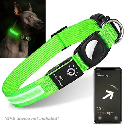 Airtag GPS Tracker | Safe LED Light | Waterproof Dog Collar | USB Rechargeable | Sturdy & Adjustable | Multicolor