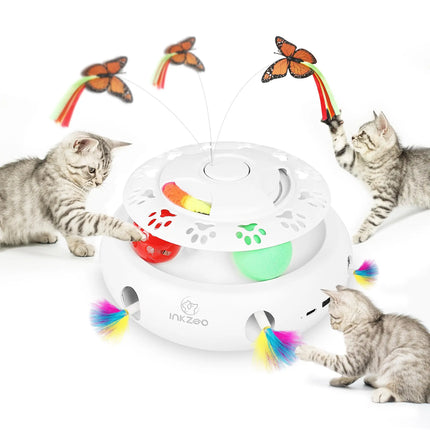 INKZOO Automatisch Katten Speelgoed | Interactieve Muis Veer Spel | Sensor Activering | 7 Openingen | Oplaadbare Batterij | Kattenvermaak | Onregelmatige Bewegingen | Duurzaam Plastic