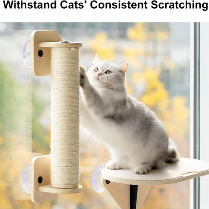 Kattenraam Ligbed 3-in-1 | Klimplank en Krabpaal Inclusief | Duurzaam Sisal & Polyester | Sterke Zuignappen | Stevige Basswood Constructie | Max 10 kg Capaciteit | Gemakkelijk Monteerbaar & Verplaatsbaar