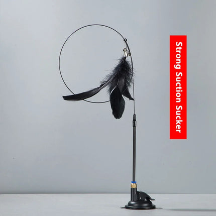 FeatheryFun Interactief Vermaak voor Katten | Zuignap Bevestiging | Rinkelende Bel en Natuurlijke Veren | Stimuleert Gezondheid en Spel