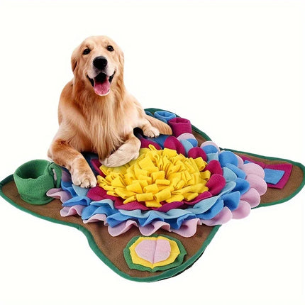 Voermat Hond | Interactief Snuffelplezier | Bloemvormig | Fleece Materiaal | Antislip Bodem | Draagbaar met Schouderriem | Verstopplekjes voor Voer | Meerkleurige Laagjes voor Uitdaging | Geschikt voor Thuis en Onderweg