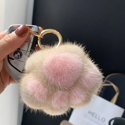 Pluche sleutelhanger schattige kattenpoot | Tassenhanger voor meisjes | Fluffy imitatie nerts bont | Decoratie voor sleutels, tas of auto | Gift idee