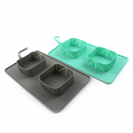 Opvouwbare Siliconen Reisbak voor Honden en Katten | Inclusief Aparte Vakken voor Voer en Water | Antislip Bodem | BPA-vrij