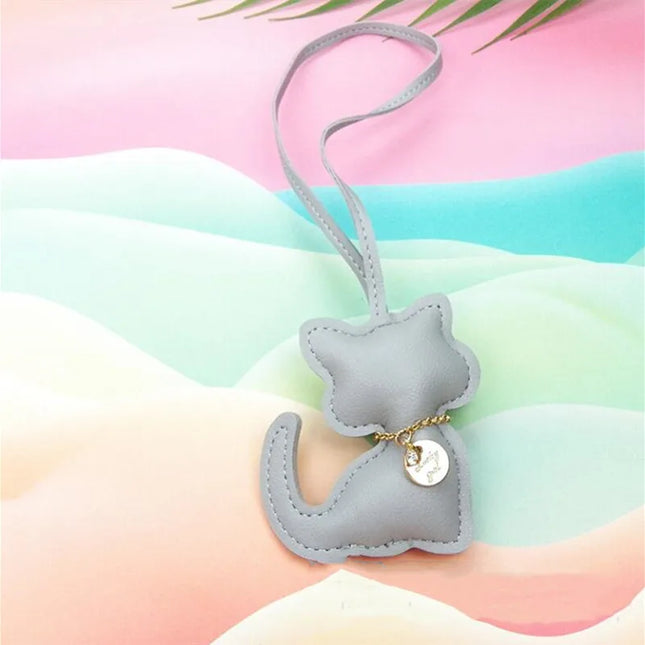 PU leren sleutelhanger met schattige kattenhanger | Modieuze dier sleutelhanger | Tas accessoire voor dames | Decoratie voor handtas | Leuk cadeau voor meisjes