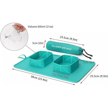 Opvouwbare Siliconen Reisbak voor Honden en Katten | Inclusief Aparte Vakken voor Voer en Water | Antislip Bodem | BPA-vrij