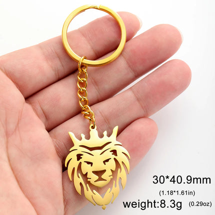 Leeuwenkop Sleutelhanger van Roestvrijstaal | Tribal Dier Totem | Stoere Koning der Beesten Hanger | Tasaccessoire voor Mannen & Vrouwen | Dawapara | Goud & Zilver | Duurzaam & Roestvrij