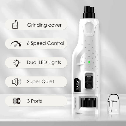 Professionele Elektrische Nagelvijl voor Honden | 6 Verstelbare Snelheden, 2 LED-Lichtjes | Stil Gebruik, Oplaadbaar via USB | Inclusief Stofkap