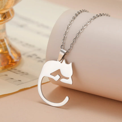 Katten Ketting voor Dames | Roestvrijstalen Hanger met Schattige Kat |  Goud & Zilver | Dierensieraad | Trendy Cadeau Idee