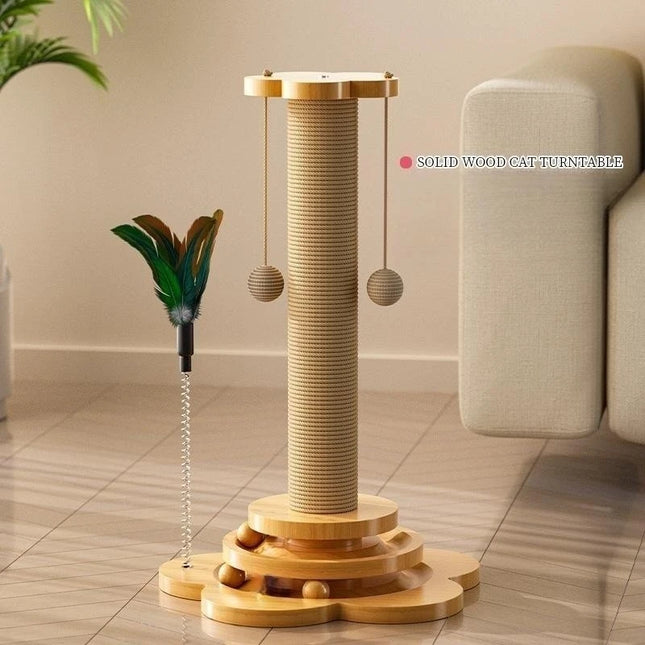 WHYY Houten Krabpaal | Drielagen Speelgoed voor Katten | Met Sisal Krabboard en Speelballen | Duurzaam en Leuk | Geproduceerd in Jiangsu China