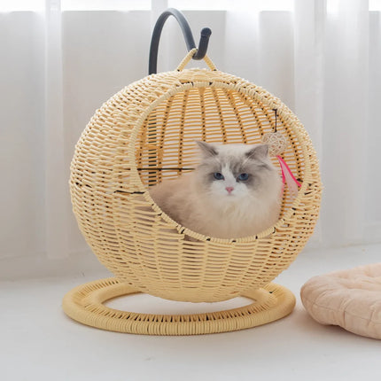 Kattenhangmat | Ronde Hangmand | Semi-Afgesloten Design | Huisdiercomfort | Ventilerend | Zomercocon | Duurzaam | Interieurstijl