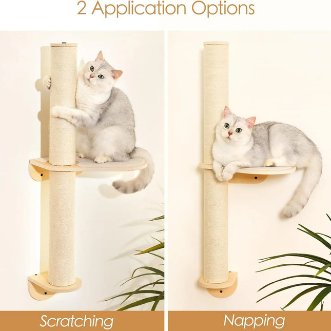 MEWOOFUN Krabmeubel Kattenwand | Natuurlijk Hout | Wandgemonteerd | Ruimtebesparend | Stijlvol Interieur | Katten Krabwand | Moderne Kattenmeubels | Duurzaam Sisal | Kattenklimrek | Eenvoudig te Monteren