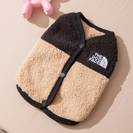 Pet Clothing | Embroidered Dog Cat Fleece Jacket | Autumn Winter Warm | Teddy Bear Design | Sleeveless with Buttons