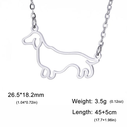 Dames en kinderen hondenliefhebbers ketting | RVS teckel hanger | Schattige sausizhond ketting | Cadeau sieraden voor dierenliefhebbers | 45+5cm | Goud of staal