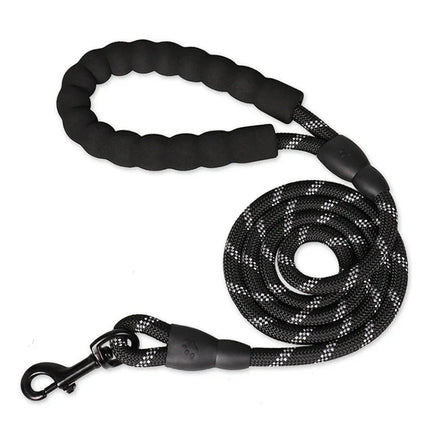 Reflecterende Dubbele Treklijn voor Honden | Gevlochten Nylon met Comfort Handvat | Inclusief Nagelknipper | Rood, Blauw, Zwart | 150 cm of 300 cm