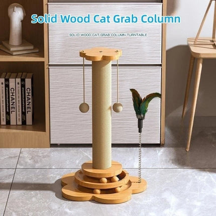 WHYY Houten Krabpaal | Drielagen Speelgoed voor Katten | Met Sisal Krabboard en Speelballen | Duurzaam en Leuk | Geproduceerd in Jiangsu China