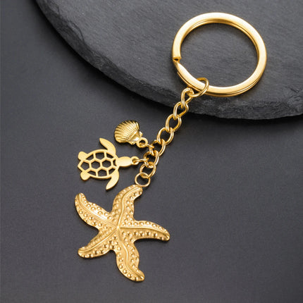 Sleutelhanger oceaan thema | Schildpad, zeester & schelp hanger | RVS | Trendy sleutelhanger voor tas, rugzak of sleutelbos | Zomercadeau strandliefhebber