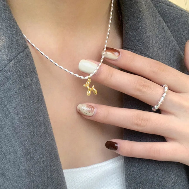 Ballonhond ketting dames | Goud & zilver dierenhanger | Trendy fashion O-ketting | Hip hop choker collier | Origineel cadeau voor verjaardag, feest & dagelijks gebruik | Statement sieraad