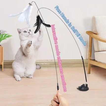 FeatheryFun Interactief Vermaak voor Katten | Zuignap Bevestiging | Rinkelende Bel en Natuurlijke Veren | Stimuleert Gezondheid en Spel