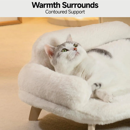 MEWOOFUN Huisdierenbank | Verhoogd Houten Huisdiermeubel | Afneembare Wasbare Hoes | Katten & Honden