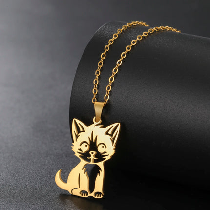 Kattenhanger ketting dames | Roestvrijstalen sieraden | Schattige katten dierenhanger | Trendy halsketting | Cadeau voor kattenliefhebbers | Goud & staal | Jeshayuan