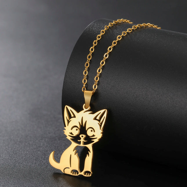 Kattenhanger ketting dames | Roestvrijstalen sieraden | Schattige katten dierenhanger | Trendy halsketting | Cadeau voor kattenliefhebbers | Goud & staal | Jeshayuan