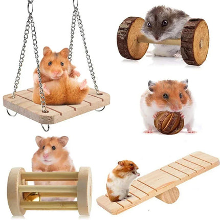 Natuurlijk Houten Speelgoed Konijn Roller | Dumbells Unicycle Bel | Knagende Tandenslijper voor Cavia's en Ratten | Huisdier Accessoires Molar Gereedschap | Geschikt voor Konijnen en Kleine Knaagdieren