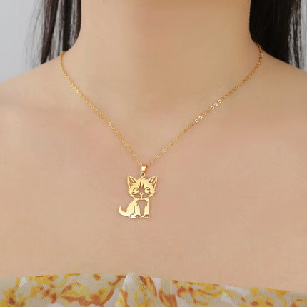 Kattenhanger ketting dames | Roestvrijstalen sieraden | Schattige katten dierenhanger | Trendy halsketting | Cadeau voor kattenliefhebbers | Goud & staal | Jeshayuan