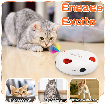INKZOO Automatisch Katten Speelgoed | Interactieve Muis Veer Spel | Sensor Activering | 7 Openingen | Oplaadbare Batterij | Kattenvermaak | Onregelmatige Bewegingen | Duurzaam Plastic